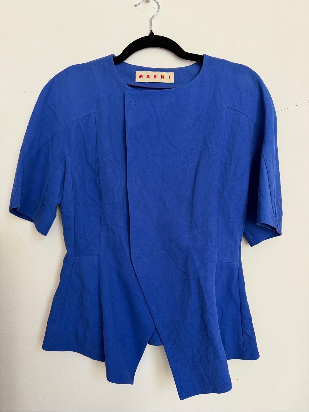 Marni Cobalt Blue Short Sleeve Asymmetric Panel Top